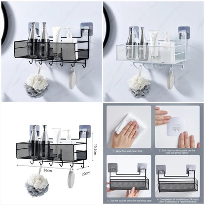 Self Adhesive Iron Rack – No Drill Wall - Mounted Storage Shelf - Saadiq.pk