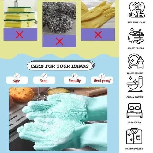 Silicone Magic Washing Gloves – Reusable Cleaning Gloves Pair - Saadiq.pk