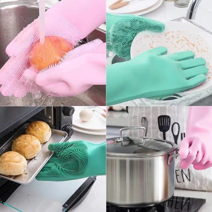 Silicone Magic Washing Gloves – Reusable Cleaning Gloves Pair - Saadiq.pk