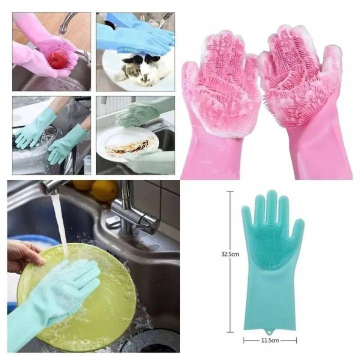 Silicone Magic Washing Gloves – Reusable Cleaning Gloves Pair - Saadiq.pk