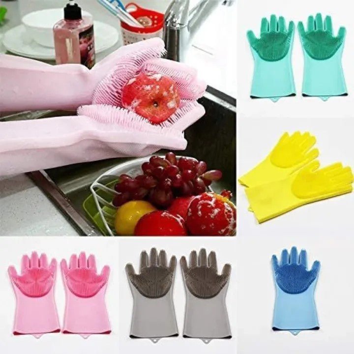 Silicone Magic Washing Gloves – Reusable Cleaning Gloves Pair - Saadiq.pk