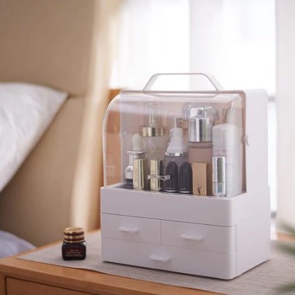 Single Door Cosmetic Organizer – Modern Storage Box with Lid & Compartments - Saadiq.pk