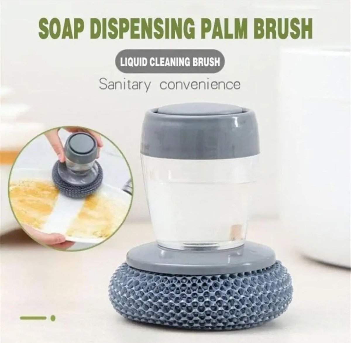 Soap Dispensing Palm Brush – Kitchen Scrubber for Pots, Pans & Dishes - Saadiq.pk