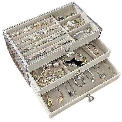 Soft Velvet Jewelry Box – 3 - Drawer Jewelry Storage Organizer for Rings, Earrings & Bracelets - Saadiq.pk