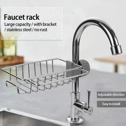 Sponge Holder – Adjustable Stainless Steel Sink & Faucet Organizer - Saadiq.pk