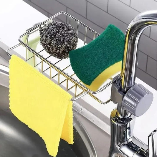 Sponge Holder – Adjustable Stainless Steel Sink & Faucet Organizer - Saadiq.pk