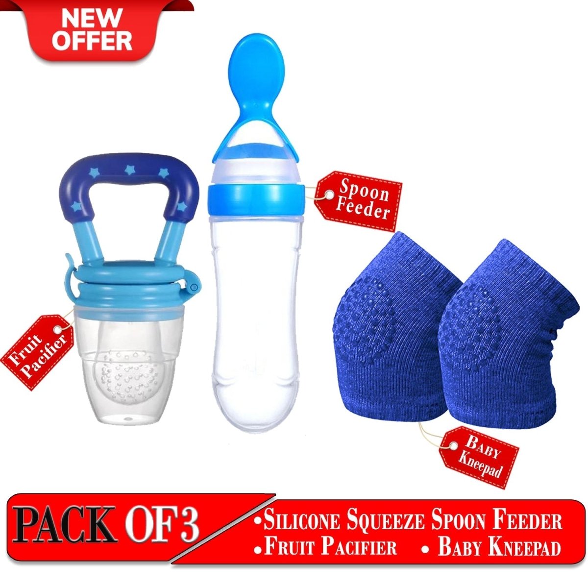 Spoon Feeder, Pacifier with Baby Knee Pad (3 in 1 Deal) - Saadiq.pk