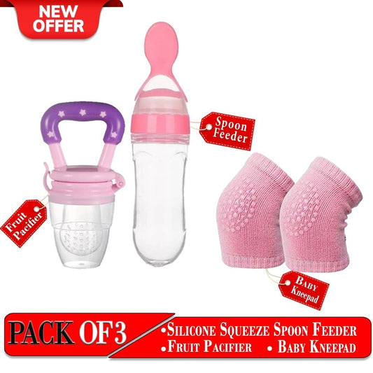 Spoon Feeder, Pacifier with Baby Knee Pad (3 in 1 Deal) - Saadiq.pk