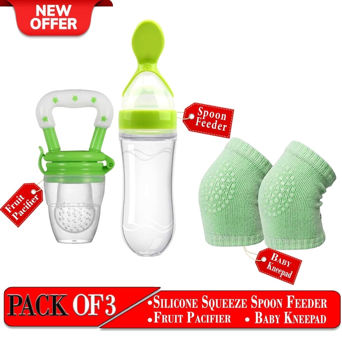 Spoon Feeder, Pacifier with Baby Knee Pad (3 in 1 Deal) - Saadiq.pk