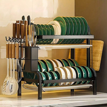 Stainless Steel 2 - Tier Dish Drying Rack – Space - Saving Kitchen Organizer - Saadiq.pk