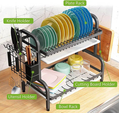 Stainless Steel 3 - Tier Dish Rack – Durable Kitchen Organizer - Saadiq.pk