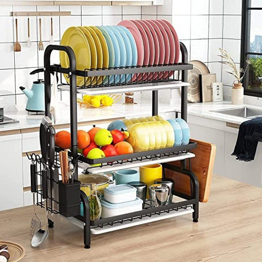 Stainless Steel 3 - Tier Dish Rack – Durable Kitchen Organizer - Saadiq.pk