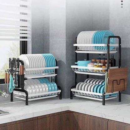 Stainless Steel 3 - Tier Dish Rack – Durable Kitchen Organizer - Saadiq.pk