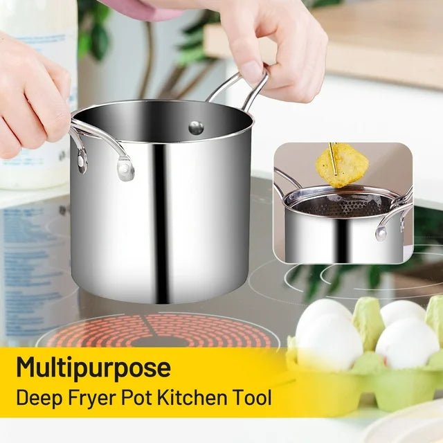 Stainless Steel Deep Frying Pot with Oil Strainer Basket – Kitchen Fryer Pan - Saadiq.pk