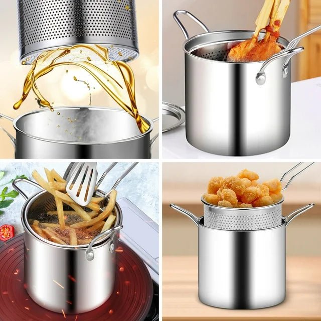 Stainless Steel Deep Frying Pot with Oil Strainer Basket – Kitchen Fryer Pan - Saadiq.pk