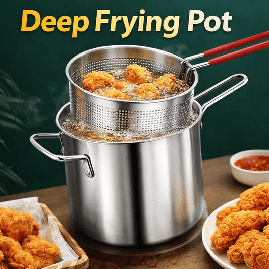 Stainless Steel Deep Frying Pot with Oil Strainer Basket – Kitchen Fryer Pan - Saadiq.pk