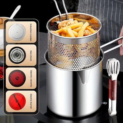 Stainless Steel Deep Frying Pot with Oil Strainer Basket – Kitchen Fryer Pan - Saadiq.pk
