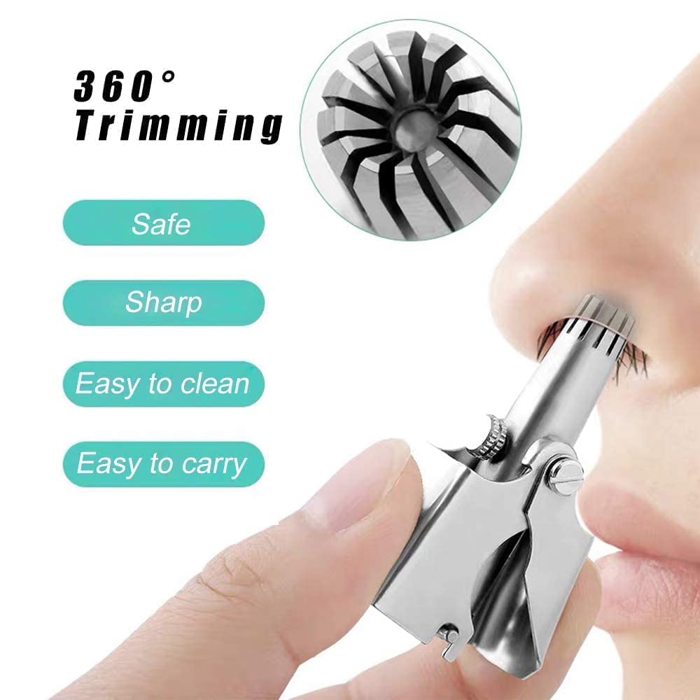 Stainless Steel Manual Nose Hair Trimmer | Safe & Painless Nose Hair Cutter | Manual Rotary Grooming Tool for Men - Saadiq.pk