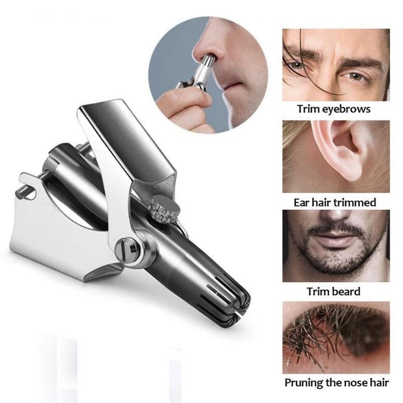 Stainless Steel Manual Nose Hair Trimmer | Safe & Painless Nose Hair Cutter | Manual Rotary Grooming Tool for Men - Saadiq.pk