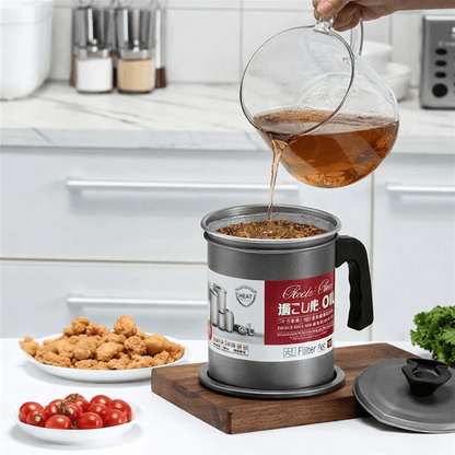 Stainless Steel Oil Filter Pot with Strainer |Kitchen Oil Container - Saadiq.pk