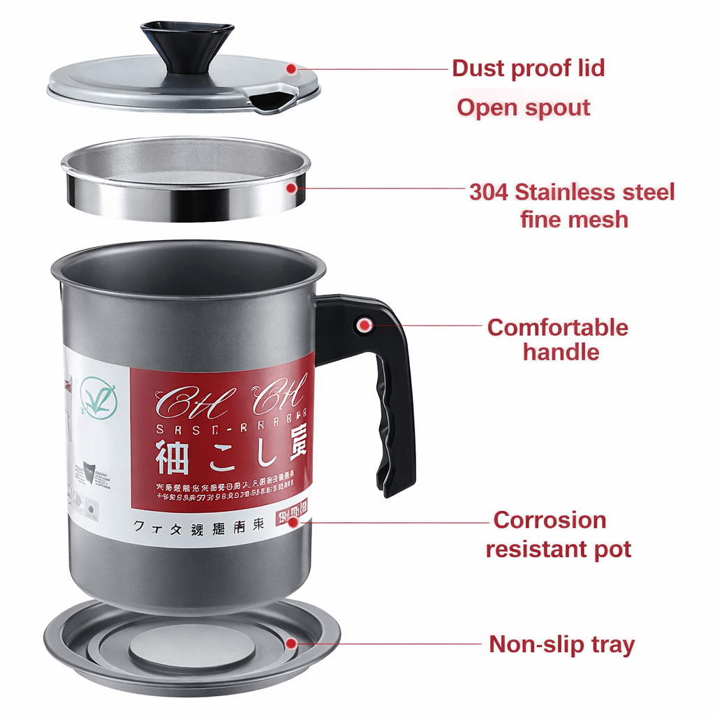 Stainless Steel Oil Filter Pot with Strainer |Kitchen Oil Container - Saadiq.pk