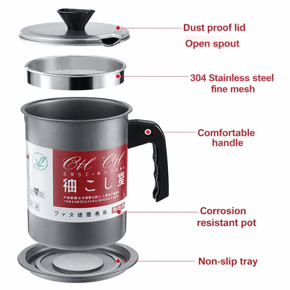 Stainless Steel Oil Filter Pot with Strainer |Kitchen Oil Container - Saadiq.pk