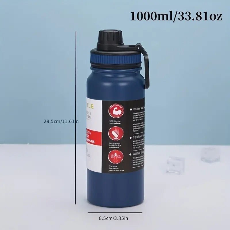Stainless Steel Vacuum Bottle – 1000ml Insulated Water Flask - Saadiq.pk