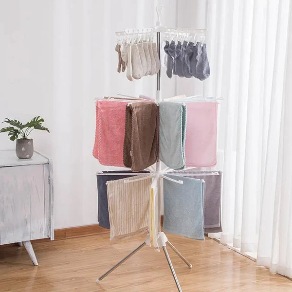 360° Rotating Multi‑Layer Drying Rack | Portable Tripod Hanger for Towels & Baby Clothes