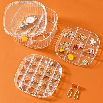 Transparent Crystal Jewelry Organizer – Elegant Storage Box for Rings, Earrings & Accessories - Saadiq.pk