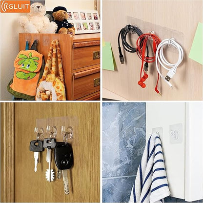 Transparent Drill‑Free Wall Hooks | Heavy‑Duty Adhesive Hooks (10Pcs) - Saadiq.pk