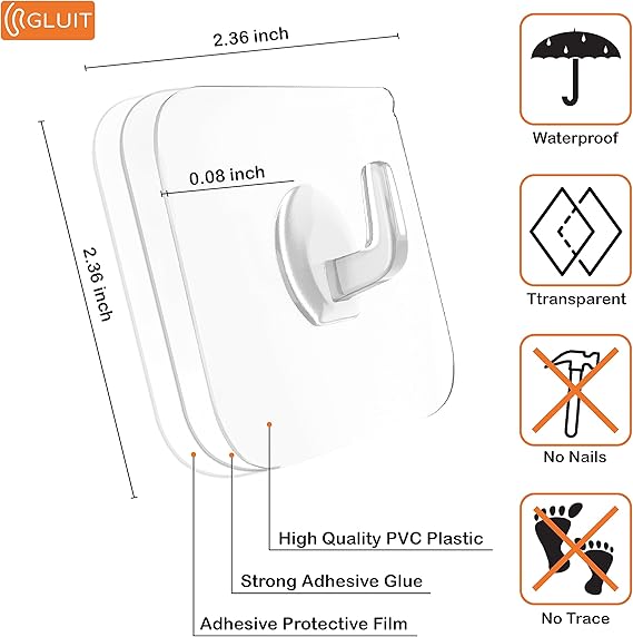 Transparent Drill‑Free Wall Hooks | Heavy‑Duty Adhesive Hooks (10Pcs) - Saadiq.pk
