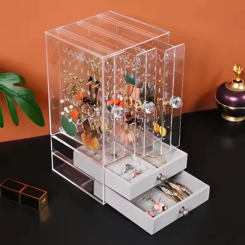 Transparent Jewelry Storage Box with Drawer – Elegant Organizer for Accessories - Saadiq.pk