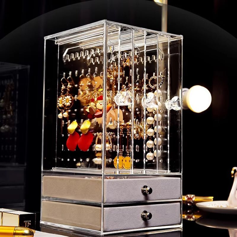 Transparent Jewelry Storage Box with Drawer – Elegant Organizer for Accessories - Saadiq.pk
