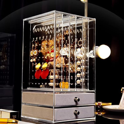 Transparent Jewelry Storage Box with Drawer – Elegant Organizer for Accessories - Saadiq.pk