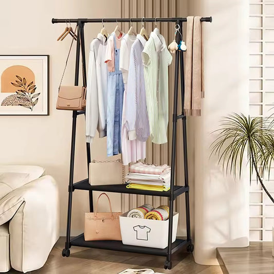 Triangle Clothing Rack with Wheels | Portable Hanging Stand with Storage Shelves