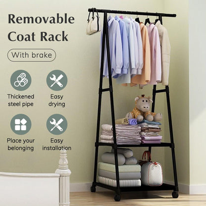 Triangle Clothing Rack with Wheels | Portable Hanging Stand with Storage Shelves