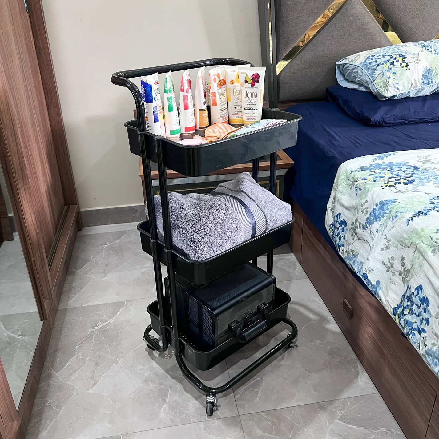 3-Tier Metal Rolling Storage Cart – Multipurpose Utility Organizer with Wheels