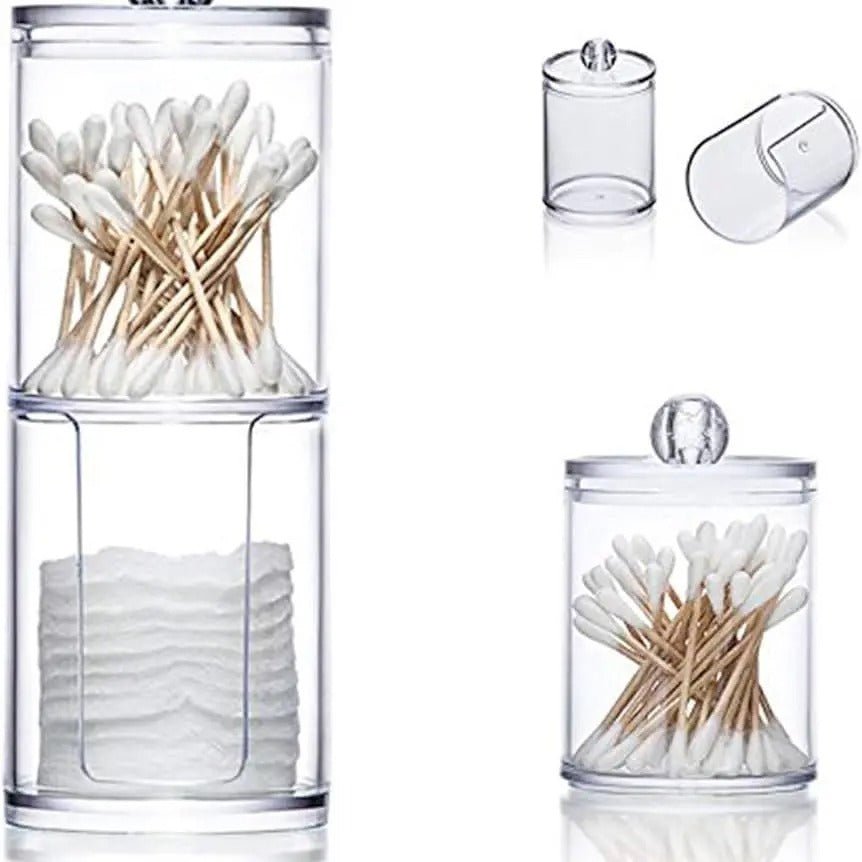 Two - Layer Acrylic Cotton & Pad Organizer – Transparent Makeup Storage Box with Lid - Saadiq.pk