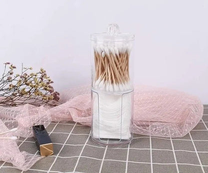 Two - Layer Acrylic Cotton & Pad Organizer – Transparent Makeup Storage Box with Lid - Saadiq.pk