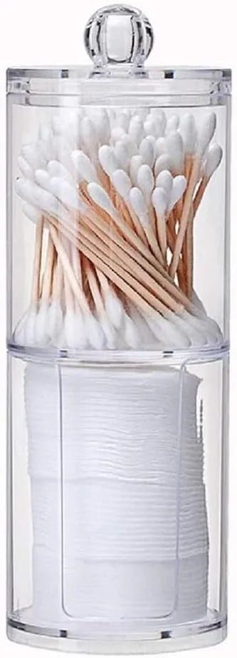Two - Layer Acrylic Cotton & Pad Organizer – Transparent Makeup Storage Box with Lid - Saadiq.pk