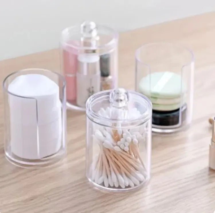 Two - Layer Acrylic Cotton & Pad Organizer – Transparent Makeup Storage Box with Lid - Saadiq.pk