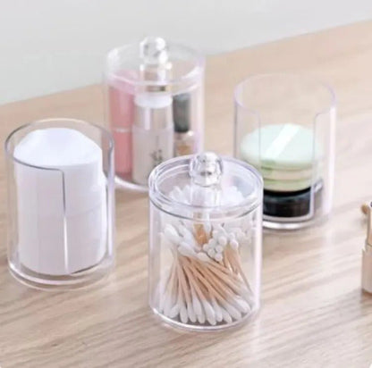 Two - Layer Acrylic Cotton & Pad Organizer – Transparent Makeup Storage Box with Lid - Saadiq.pk