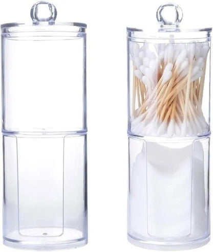 Two - Layer Acrylic Cotton & Pad Organizer – Transparent Makeup Storage Box with Lid - Saadiq.pk