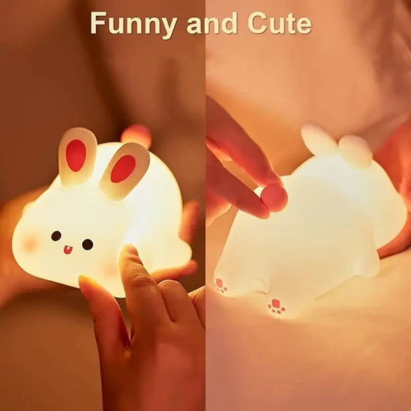 Cute Silicone LED Night Light – USB Rechargeable Touch Control Panda & Bunny Lamp