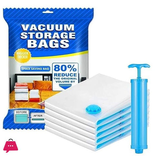 Vacuum Storage Bags with Hand Pump | Space - Saving Compression Bags for Clothes, Blankets & Bedding | 5 - Pack - Saadiq.pk