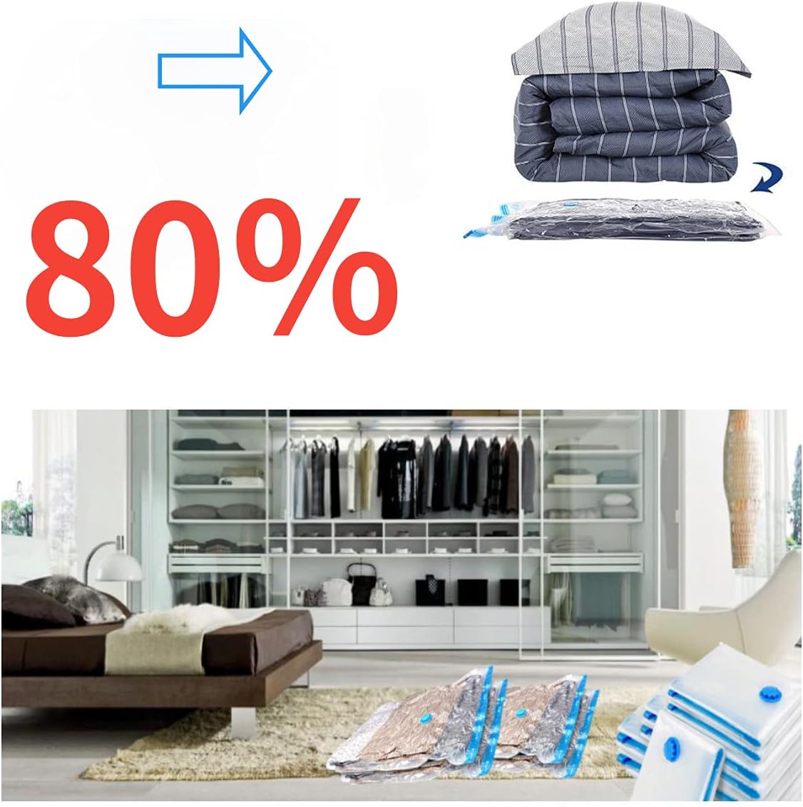 Vacuum Storage Bags with Hand Pump | Space - Saving Compression Bags for Clothes, Blankets & Bedding | 5 - Pack - Saadiq.pk