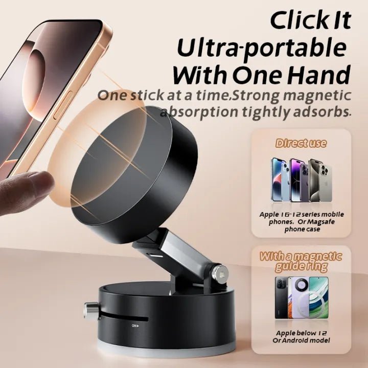 Vacuum Suction Magnetic Mobile Holder | Strong Dashboard Phone Mount | Adjustable Foldable Car & Home Phone Stand - Saadiq.pk