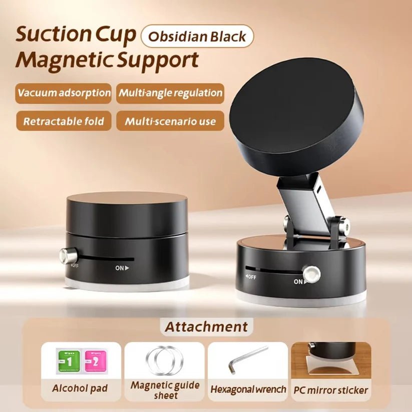 Vacuum Suction Magnetic Mobile Holder | Strong Dashboard Phone Mount | Adjustable Foldable Car & Home Phone Stand - Saadiq.pk