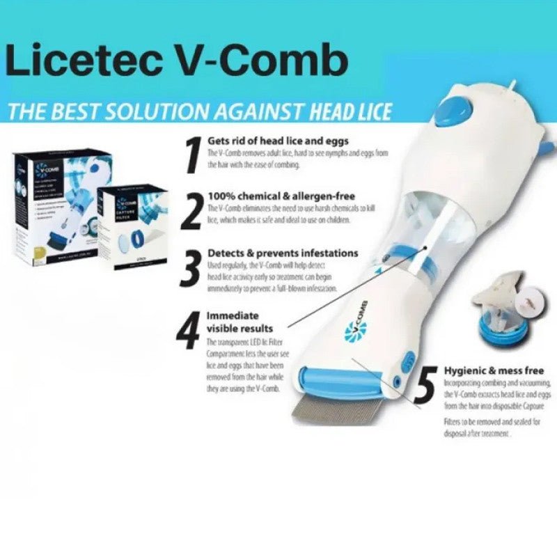 V‑Comb Electric Lice Remover | Anti‑Lice Vacuum Comb for Head Lice & Eggs - Saadiq.pk