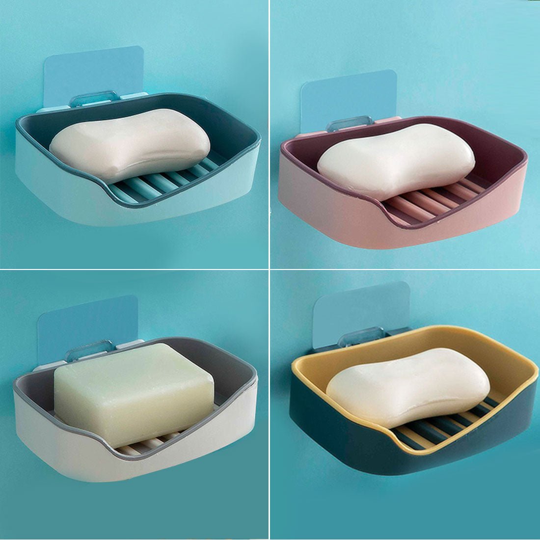 Wall Mounted Double Layer Soap Holder (Pack of 2) | Self - Adhesive Drain Soap Dish - Saadiq.pk